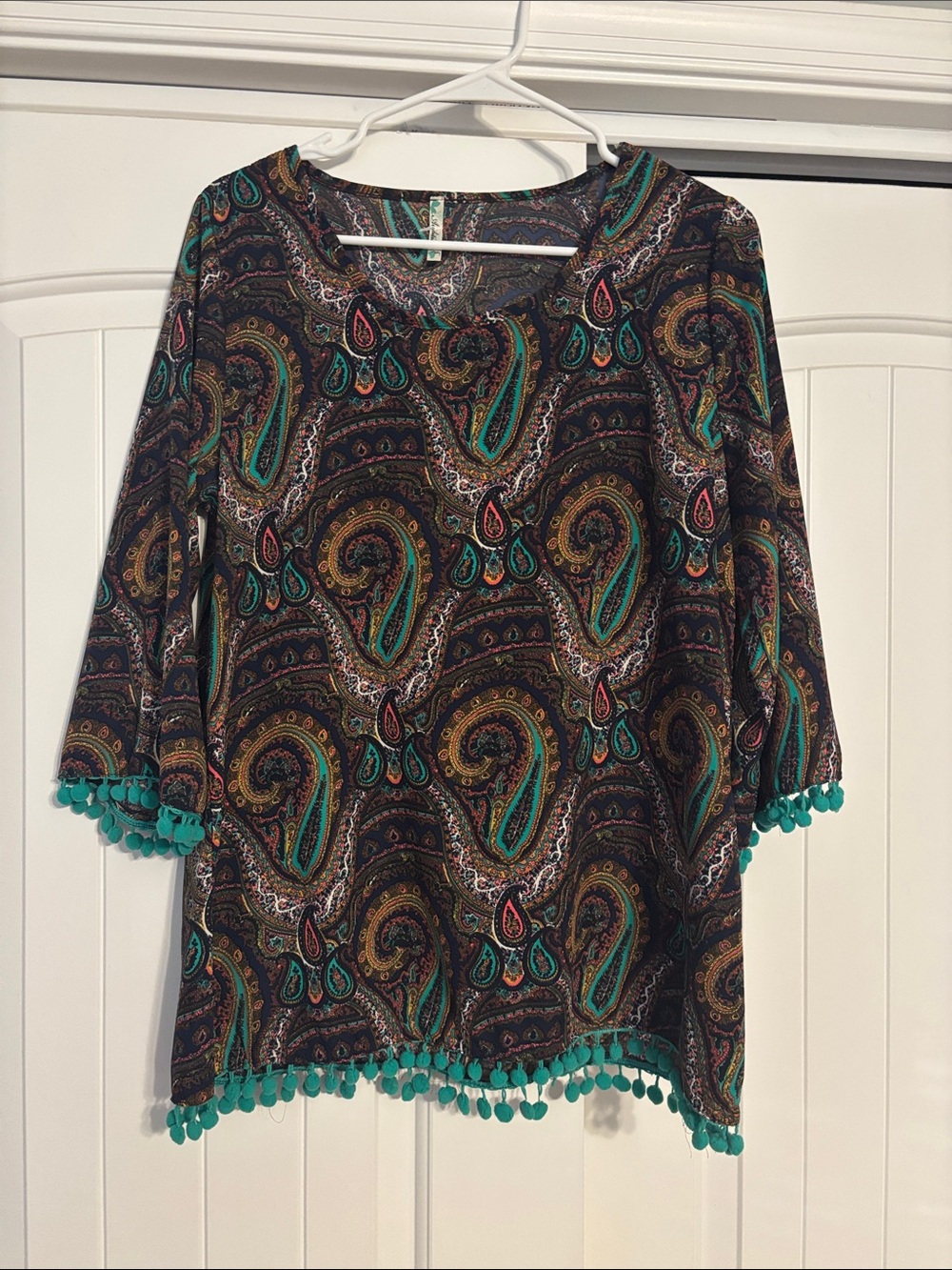 Auditions Teal Pink Navy Paisley Blouse